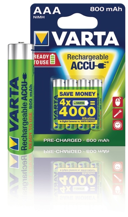 Varta Genopladelige Ni-MH Batteri AAA | 1.2 V DC | 800 mAh | Forudladet | 4-Blister kort