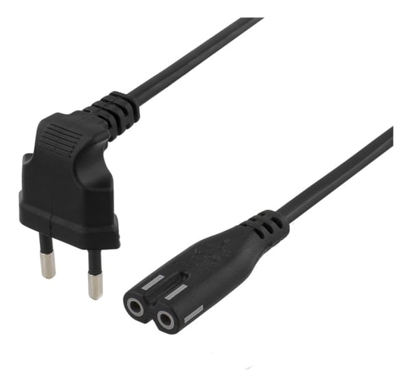 DELTACO ujordet apparatkabel, vinklet CEE 7/16, IEC60320 C7, 3m, svart DELTACO ujordet apparatkabel, vinklet CEE 7/16, IEC60320 C7, 3m, svart