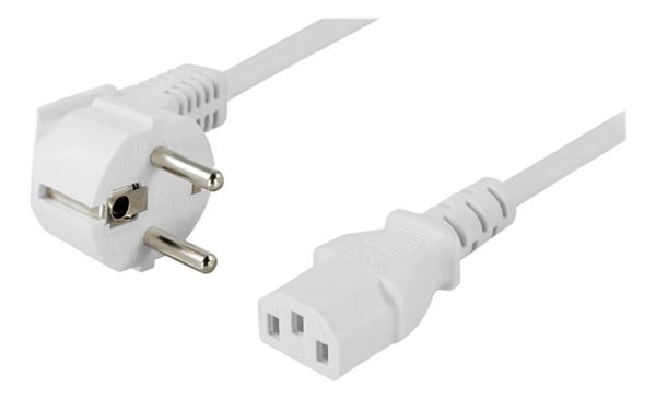 DELTACO apparatkabel, vinklet CEE 7/7 til IEC 60320 C13, 10m, hvit