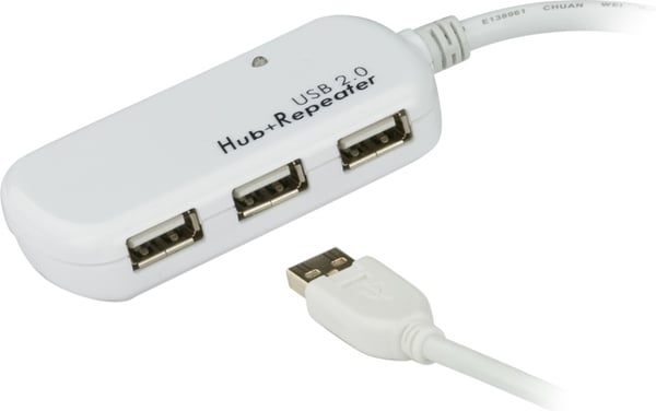 ATEN aktiv USB 2.0 forlængerkabel med indbygget hub til fire enheter,