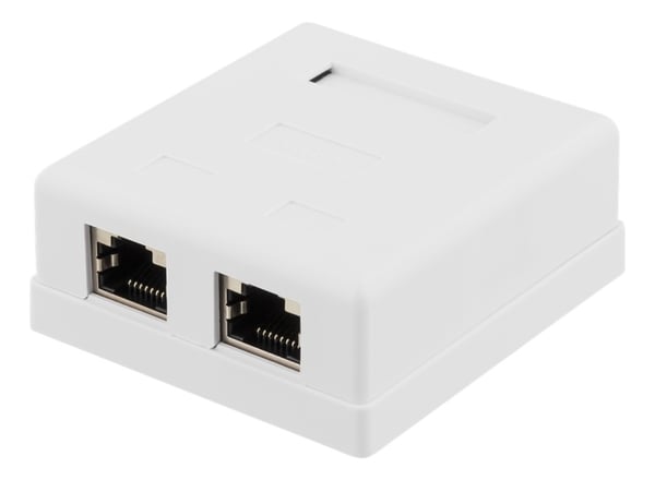 DELTACO suojattu datarasia pinta-asennukseen, FTP 2xRJ45, Cat6, valk.