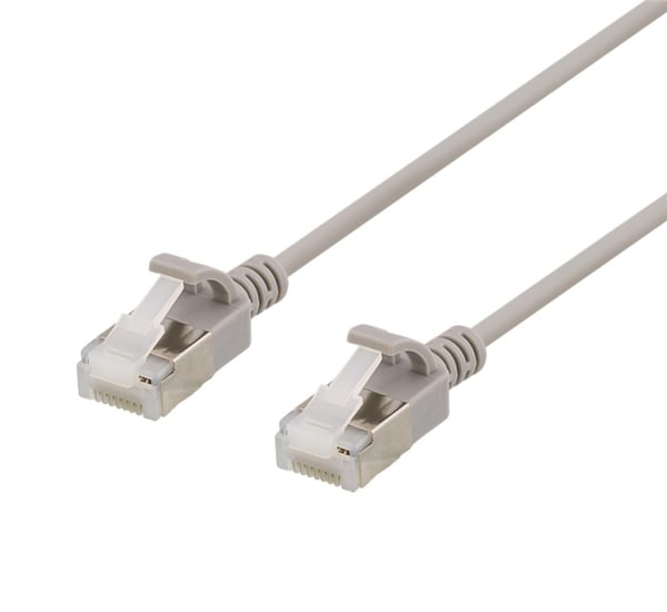 DELTACO U/FTP Cat6a patch cable, slim, 3,8mm in diameter, 0,5m, gray