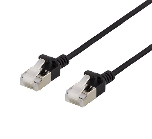DELTACO U/FTP Cat6a patch cable, slim, 3,8mm in diameter, 5m, black