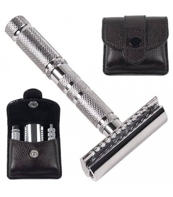 Parker A1-R 4-delers reise-barberhøvel og skinnveske Parker A1-R 4-delers reise-barberhøvel og skinnveske