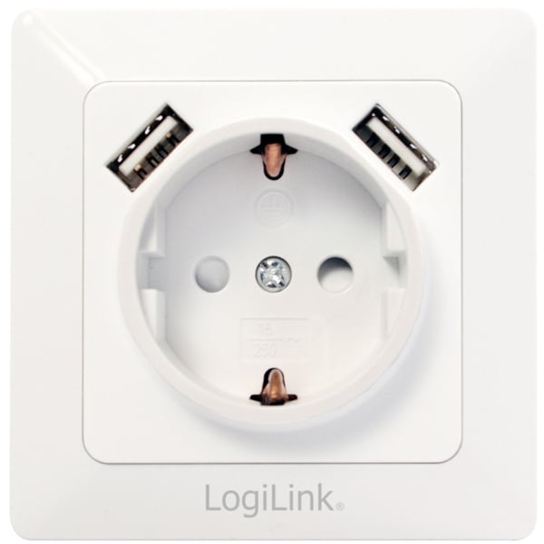 LogiLink Vegguttak 230V med 2xUSB 2,1A