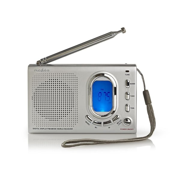 Nedis Maailmaradio | Kannettava malli | AM / FM / SW | Paristokäyttöinen / Verkkovirtakäyttöinen | Digitaalinen | 1.5 W | Kuulokkeiden lähtöliitäntä |