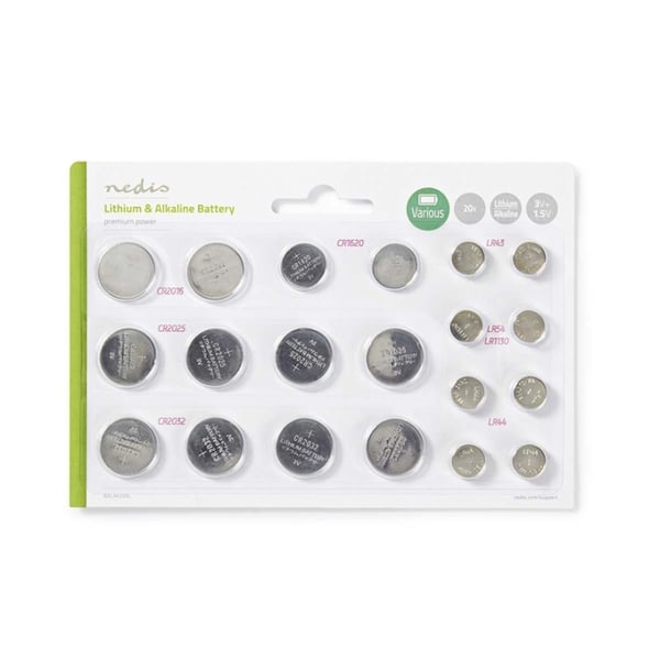 Nedis Lithium / Alkaline knapcellebatteri Multi Pack | 1.5 / 3 V DC | Alkaline / Lithium | CR1620 / CR2016 / CR2025 / CR2032 / LR43 / LR44 / LR54 | An