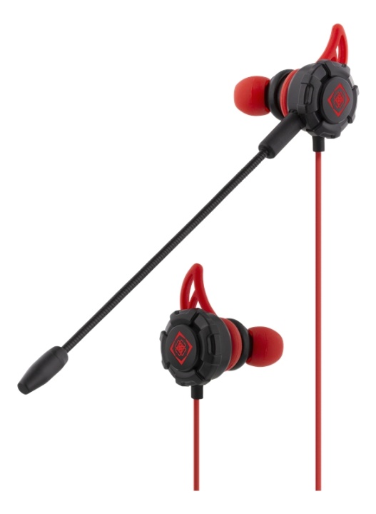 DELTACO GAMING In-ear hodetelefoner, avtagbar mikrofon, sort/rød
