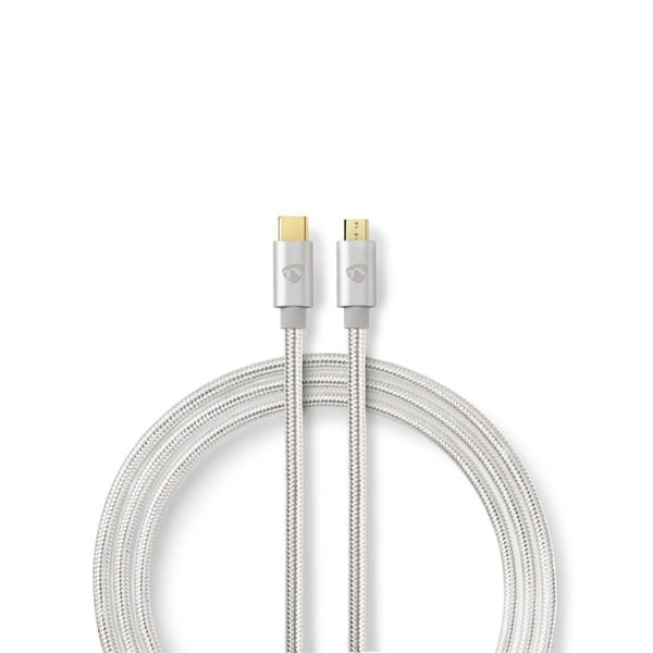 Nedis USB-kabel | USB 2.0 | USB-C™ Hann | USB Micro-B Han | 10 W | 480 Mbps | Gull belagt | 3.00 m | Rund | Flettet / Nylon | Aluminium | Deksel Vindu