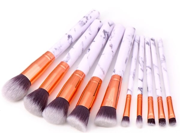 Ammattilaisen hellävaraiset meikkisiveltimet 10-pack, Marble valkoinen