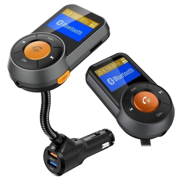 BT76 FM-sender med dobbelt USB-oplader QC3.0+2.4A, sort BT76 FM-sender med dobbelt USB-oplader QC3.0+2.4A, sort
