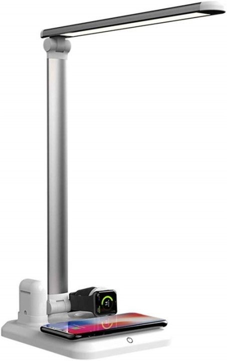 Bordlampe med trådløs Qi-opladning, 4-i-1, hvid