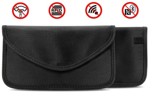 Svart väska med RFID-skydd för kort, telefon, bilnycklar, m.m.
