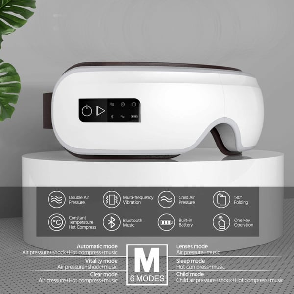 Øjenmassageapparat til trætte øjne med varme og bluetooth-musik, hvid