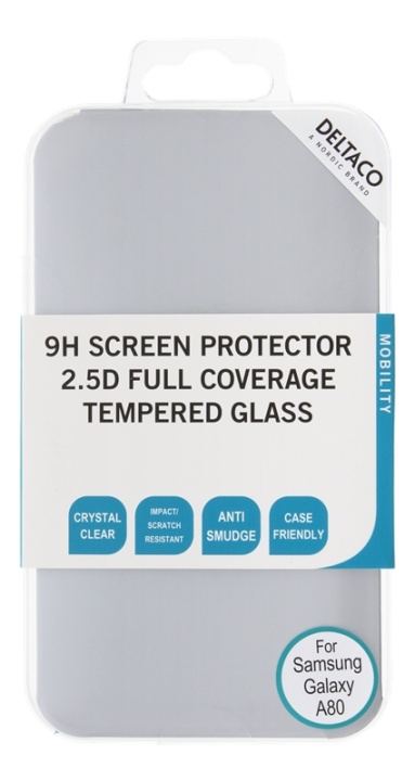 DELTACO Skjermbeskytter i herdet glass til Samsung A80, 2,5D full dekning