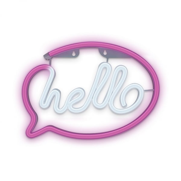 Forever Light Neon LED-lampe HELLO batteri + USB FLNE15, rosa/hvit Forever Light Neon LED-lampe HELLO batteri + USB FLNE15, rosa/hvit