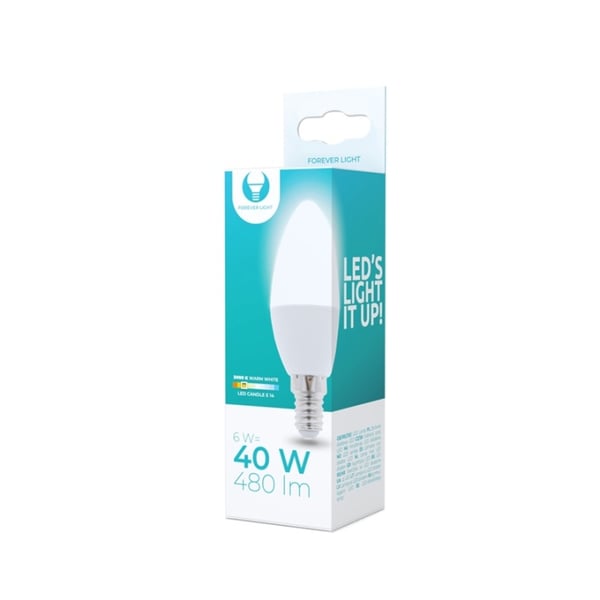 LED-lampe E14, C37, 6W, 230V, 3000K, varmhvit