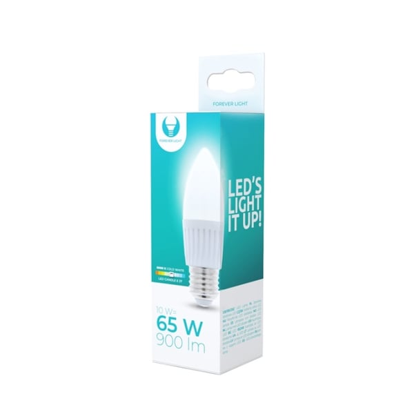 LED-lampe E27, C37, 10W, 230V, 6000K, keramisk, kjølig hvit