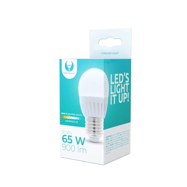LED-lampe E27, G45, 10W, 230V, 4500K, keramisk, hvit nøytral
