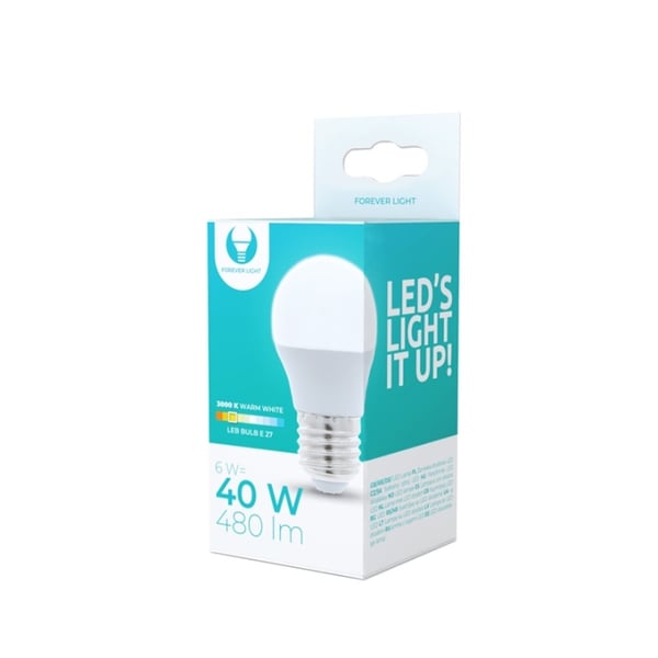 LED-lampe E27, G45, 6W, 3000K, varm hvid LED-lampe E27, G45, 6W, 3000K, varm hvid