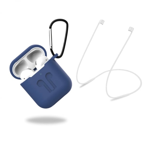 Beskyttelsesetui i silikone med hovedtelefonrem og vedhæng til Apple Airpods, mørkeblå