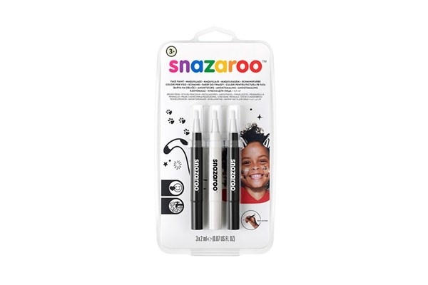 Snazaroo Ansiktsfärg penslar 3st, Svart/Vit