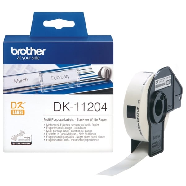 Brother DK-11204 etikettbånd Svart på hvit