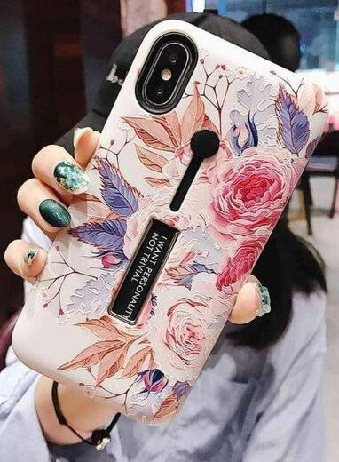 Modeetui med fingerholder - iPhone 12/12 Pro, Hvid med blomster Modeetui med fingerholder - iPhone 12/12 Pro, Hvid med blomster