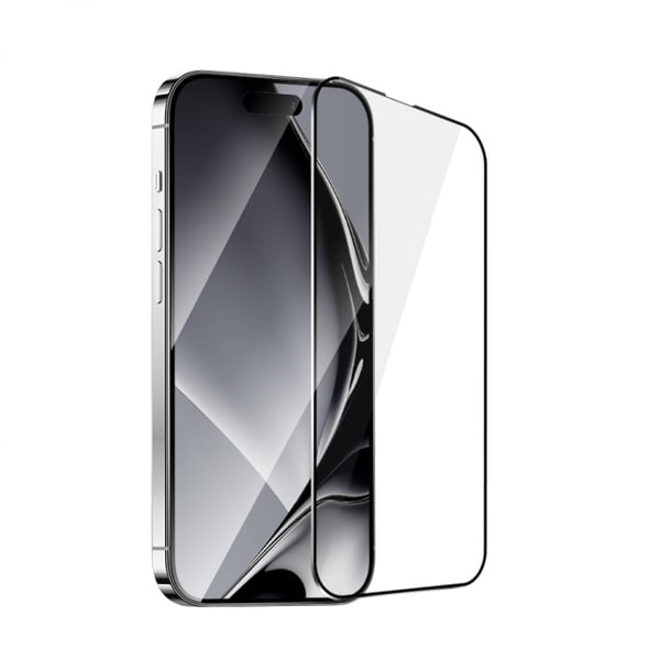 Skjermbeskytter i herdet glass med metallkant, iPhone 16