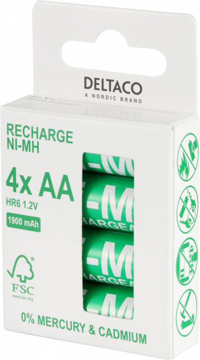 DELTACO Ultimate Ni-Mh oppladbar, LR6/AA-størrelse, 1900 mAh, 4-pk (SG)