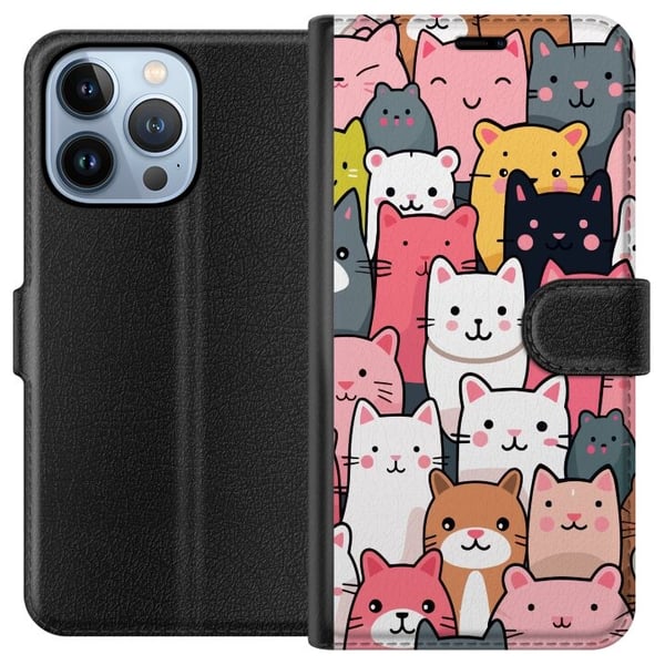 Tegnebogsetui til Apple iPhone 13 Pro med Katte mønster motiv