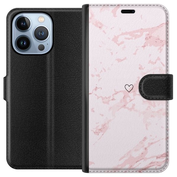 Tegnebogsetui til Apple iPhone 13 Pro med Rosa Hjerte motiv