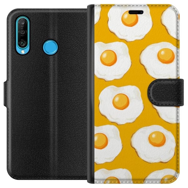 Tegnebogsetui til Huawei P30 lite med Stegt æg motiv Tegnebogsetui til Huawei P30 lite med Stegt æg motiv
