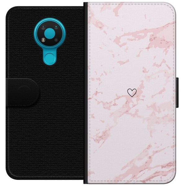 Tegnebogsetui til Nokia 3.4 med Rosa Hjerte motiv