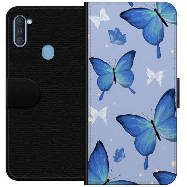 Lommeboketui til Samsung Galaxy A11 med Blå sommerfugler motiv