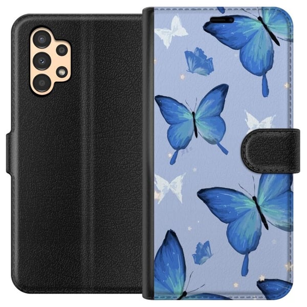 Lommeboketui til Samsung Galaxy A13 med Blå sommerfugler motiv