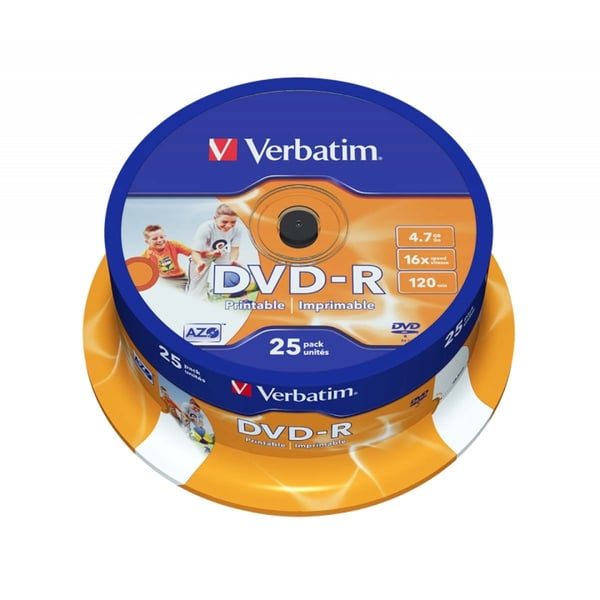DVD-R 16x 4.7GB Wide Inkjet Printable ID Branded 25 Pakke Spindel