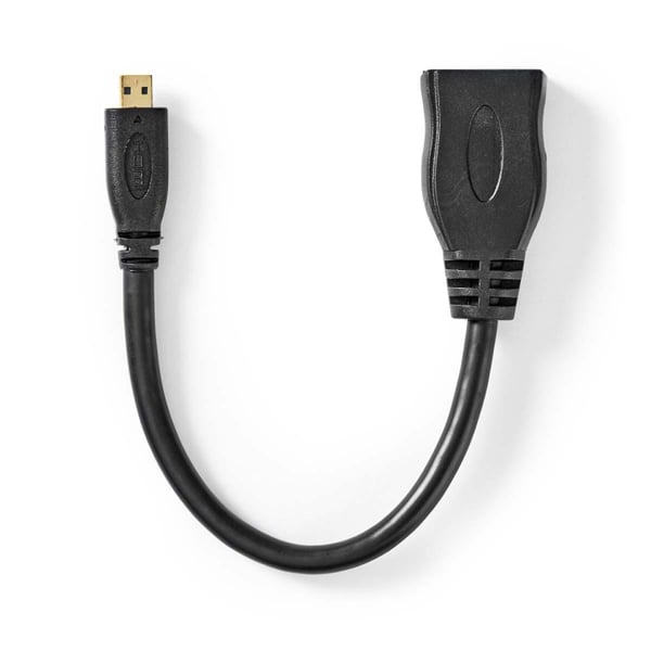 Nedis High Speed ​​HDMI ™ kabel med Ethernet | HDMI ™ mikrokontakt | HDMI™ Output | 4K@30Hz | 10.2 Gbps | 0.20 m | Rund | PVC | Sort | Konvolutt