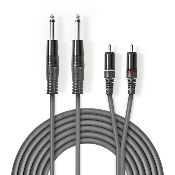 Nedis Stereo Audio kabel | 2x 6.35 mm Hanstik | 2x RCA Hanstik | Nikkelplateret | 5.00 m | Runde | Mørkegrå | Kartonhylster