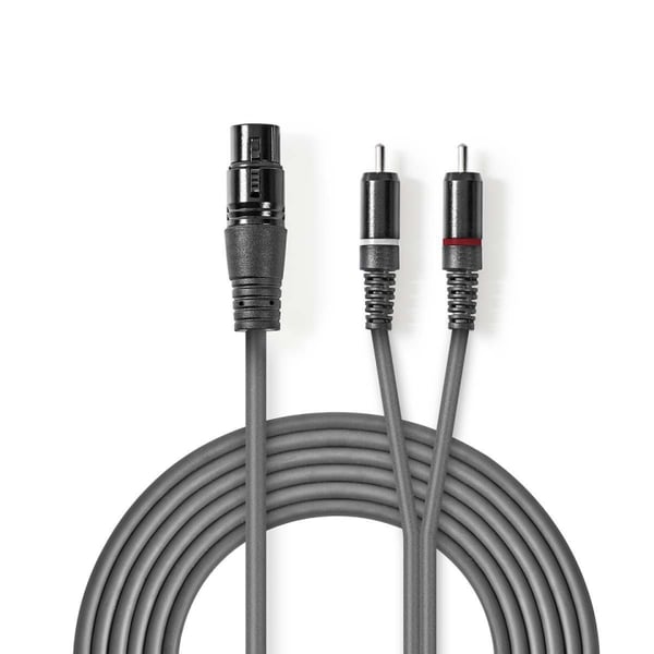 Nedis Balansert lydkabel | XLR 3-Pin Hun | 2x RCA Han | Nikkel belagt | 3.00 m | Rund | PVC | Mørk Grå | Pappetui