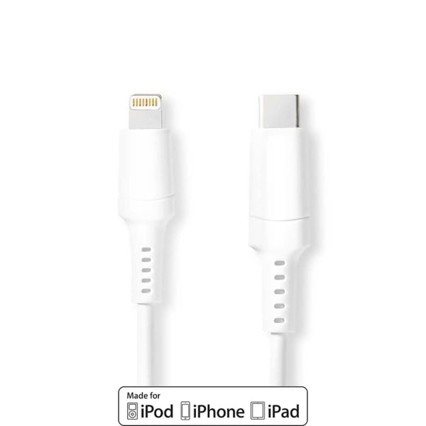 Nedis Lightning Kabel | USB 2.0 | Apple Lightning 8-pin | USB-C™ Han | 480 Mbps | Nikkelplateret | 1.00 m | Runde | PVC | Hvid | Box