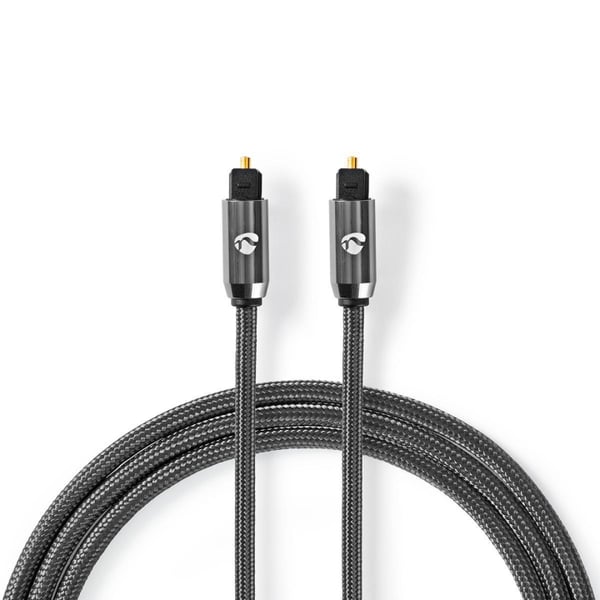 Nedis Optinen Audiokaapeli | TosLink uros | TosLink uros | 1.00 m | Pyöreä | Puuvilla | Gun Metal Harmaa | Laatikko kannella ja ikkunalla