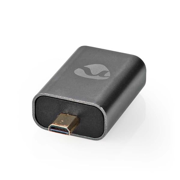 Nedis HDMI™ -sovitin | HDMI™ Micro / HDMI™ uros | HDMI™ Ulostulo | Kullattu | Suora | Alumiini | Gun Metal Harmaa | 1 kpl | Laatikko kannella ja ikkun