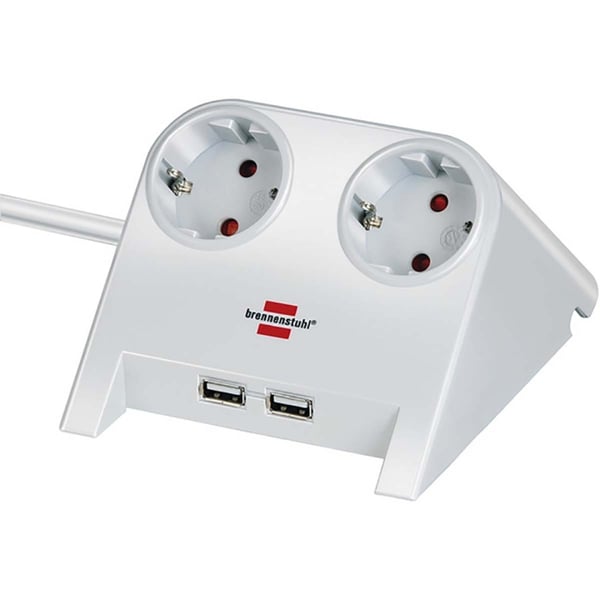 brennenstuhl Stikkontaktlist for skrivebord 2x for bordet Gummiføtter og 2x USB Polert hvit TYPE F