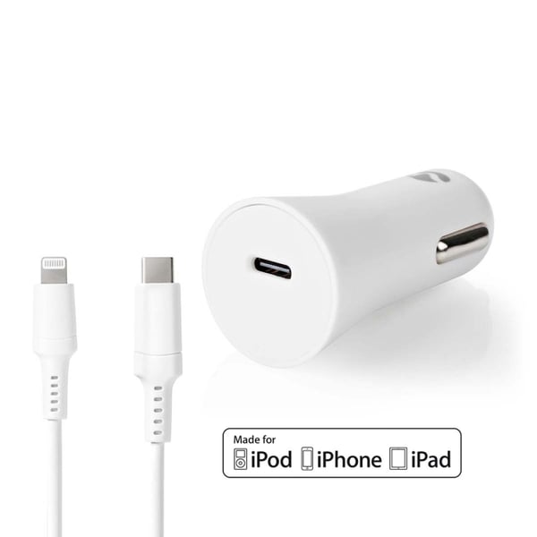 Nedis Biloplader | 20 W | 1.67 / 2.22 / 3.0 A | Antal output: 1 | Porttype: USB-C™ | Lightning 8-Pin (Loose) kabel | 1.00 m | Automatisk Valgt Spændin