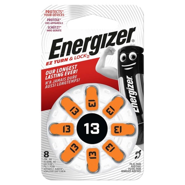 Energizer Sinc-Air Batteri PR48 Type 13 | 1.4 V DC | 258 mAh | 8-Blister | Høreapparat | Sølv