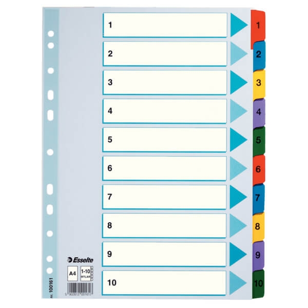 ESSELTE Register Mylar A4/1-10 Multifarvet