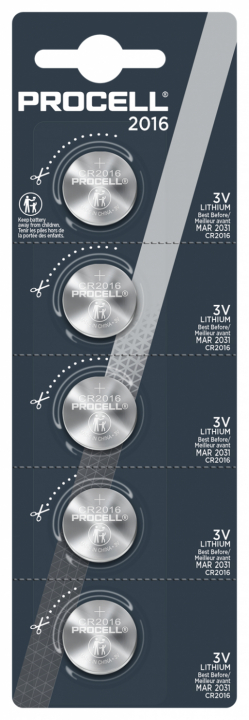 Procell Litium CR2016, 3v 5 stk. detaljhandel