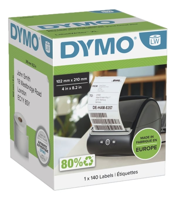 DYMO® LabelWriter 102x210mm, Vit, 1 Rulle x140 Etiketter