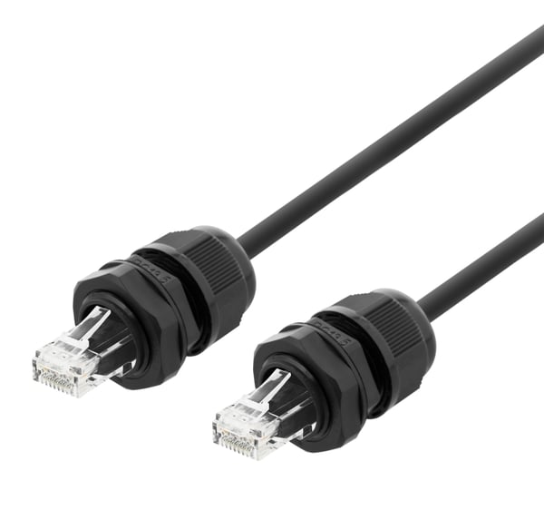 DELTACO S/FTP Cat6a laitekaapeli, 3m, IP68, PG13.5, musta